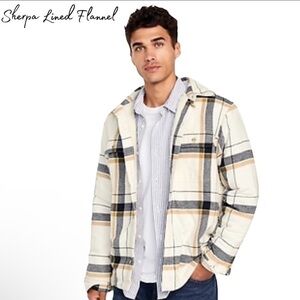 Old Navy Sherpa Lined Plaid Shacket 4X Tall Cozy Cream Jacket